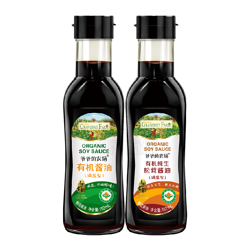 爷爷的农场 有机减盐酱油儿童拌饭辅食调味酿造松茸酱油152ml*2瓶